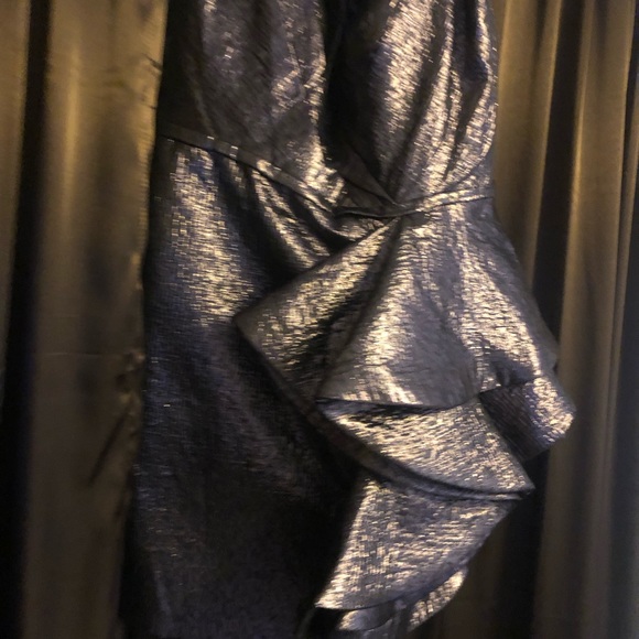 Mac Duggal Off Shoulder Metallic Amethyst Side Ruffle Cocktail Dress Size 14 - Picture 6 of 16